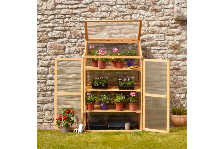 Garden Gear 3 Tier Wooden Cold Frame Storage Greenhouse - Durable Weather Protection, Multi-Level Shelving | Wowcher
