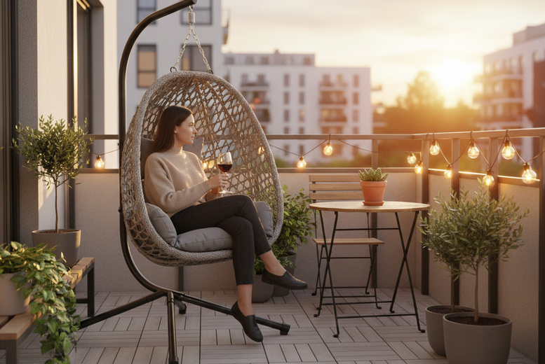 Luxury Folding Rattan Egg Swing Chair with Cushion & Weather Protection | Wowcher