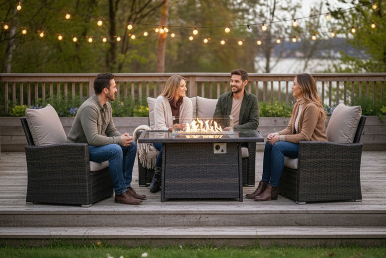 Goods Emporium Ltd 4 Seater Rattan Furniture With Rising Or Fire Pit Table Option | Wowcher