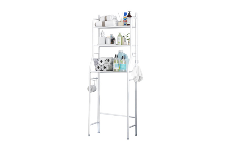 3-Tier Over-Toilet Bathroom Storage Rack with Metal Shelves - White | Wowcher