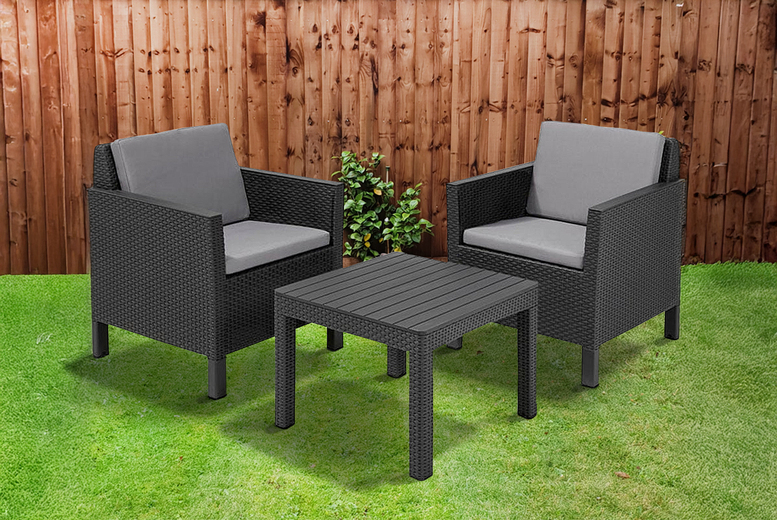 Keter Chicago 3 Piece Balcony Bistro Set - Rattan-Style with Cushions | Wowcher