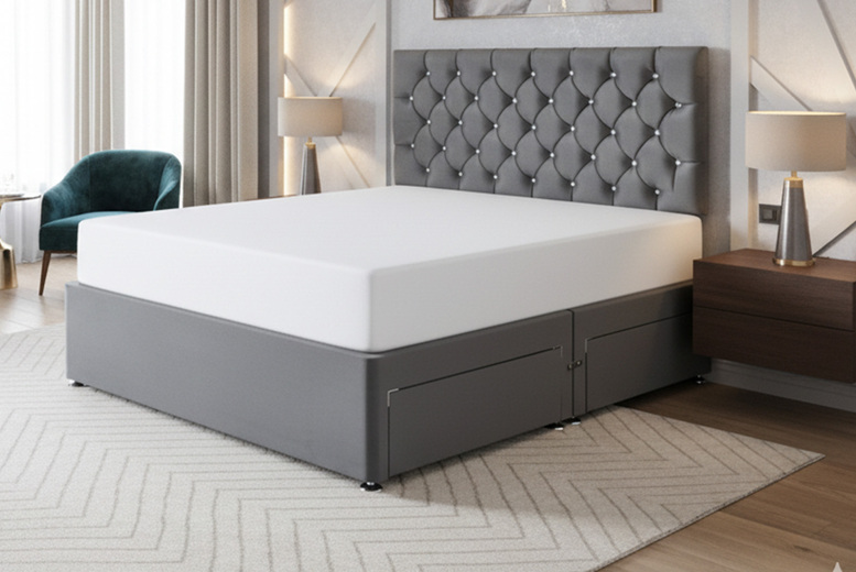 PRICE DROP! Royal Diamond Divan Bed Set with Storage Options - Mattress & Headboard Included, 6 Sizes & Colours | Wowcher
