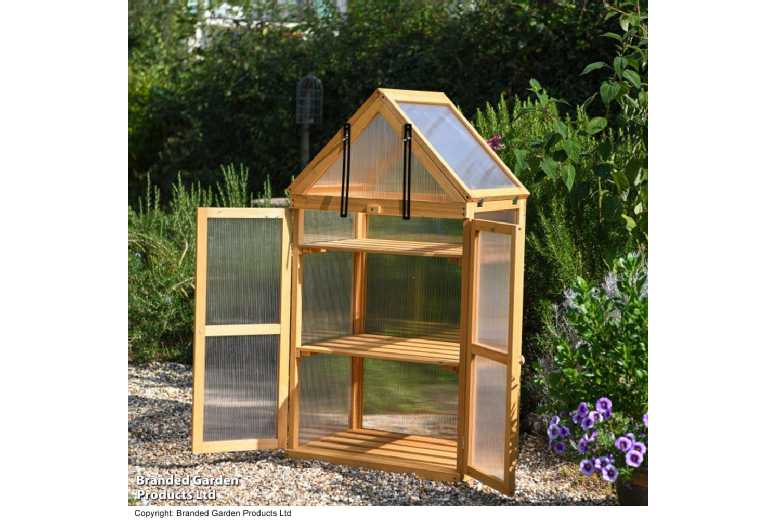 Wooden 3 Shelf Walk-In Greenhouse Storage Unit - Durable Fir Wood, Weather Protection, Multi-Level Shelving | Wowcher