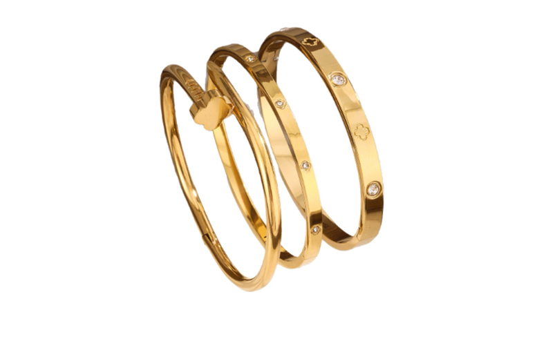 Women's 18K Gold-Plated Vacuum-Set Diamond 3pc Bracelet Set - 4 Design Options | Wowcher