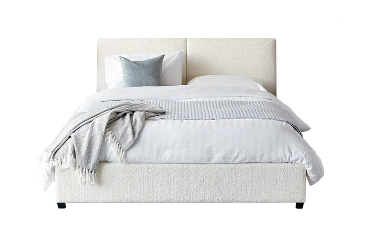 Lena Bouclé All-In-One Bed with Orthopaedic Mattress - Cream, 4 Sizes | Wowcher