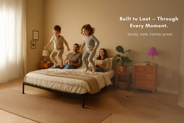 Contemporary Metal Platform Bed with Slatted Frame - Single, Double, or King | Wowcher