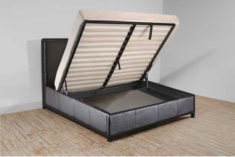 Faux Leather Ottoman Storage Bed with Gas Lift & Hidden Compartment - Multi-Functional Upholstered Storage Bed (Multiple Sizes) | Wowcher