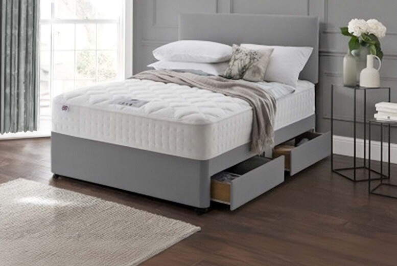 Grey Ottoman Divan Bed with Storage Drawers & Orthopaedic Memory Mattress | Wowcher