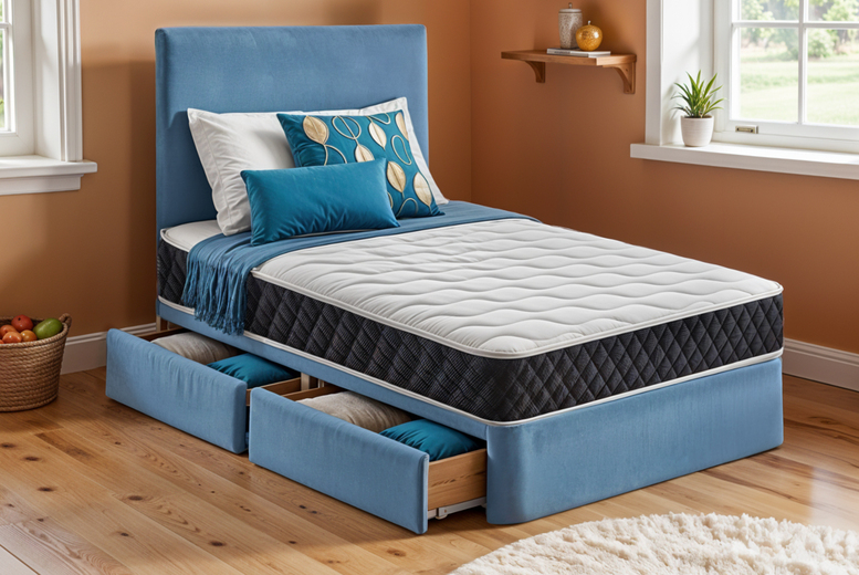 Kids Plush Velvet Divan Bed with Memory Mattress & Storage | Wowcher