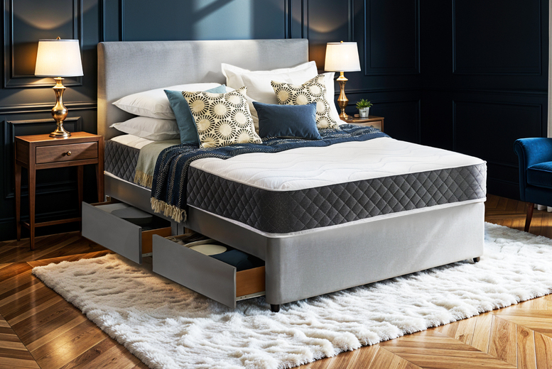 Grey Divan Bed With Memory Sprung Mattress - 2 Or 4 Drawers Upgrade! | Wowcher