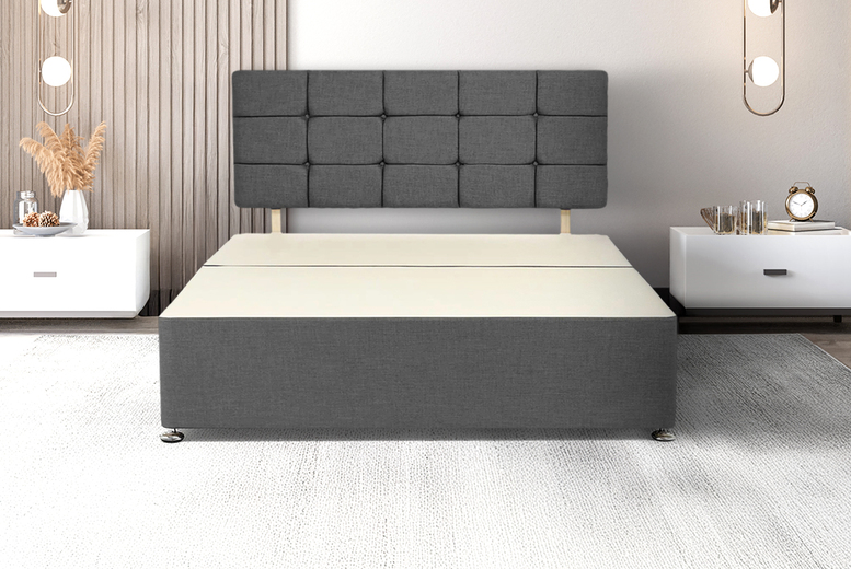 Premium Divan Bed with Storage Drawers & Grey Fabric Headboard - All Sizes | Wowcher