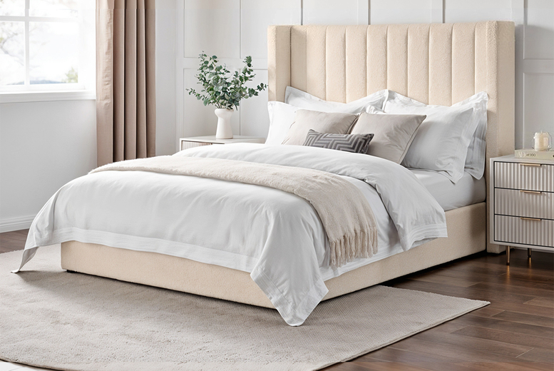 Brooklyn Boucle Wingline Elegant Bed Frame and Matress - Modern Sturdy Base | Wowcher