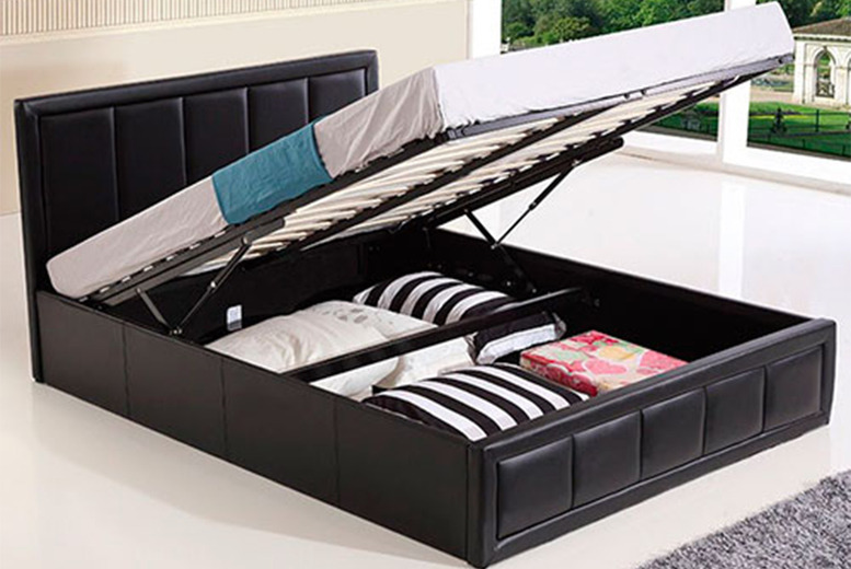 Gas Lift Ottoman Storage Bed - Hidden Storage, Faux Leather, Multi-Size | Wowcher