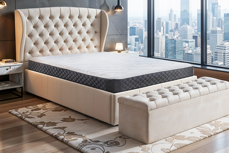 Plush Winged Bed Frame with Mattress - Upgrade for Ottoman Storage Box | Wowcher