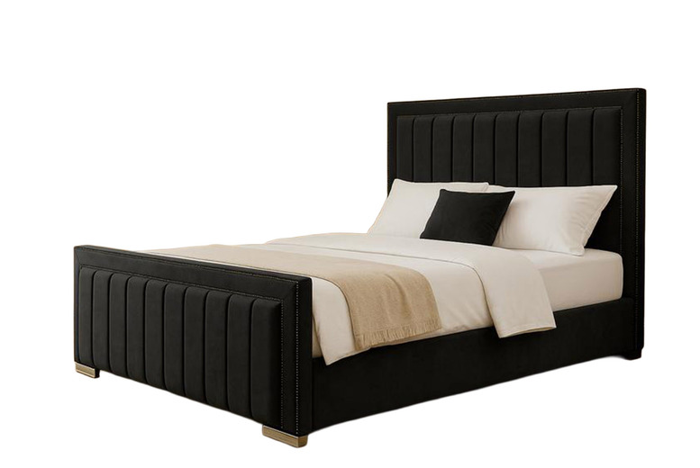 Black Houston Plush Luxury Bed Frame - Modern Sturdy Base, 6 Sizes | Wowcher
