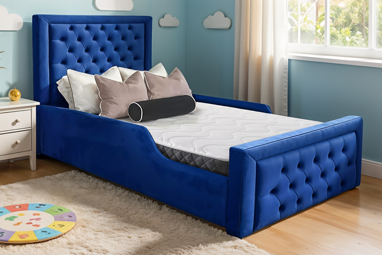 Angel Child's Plush Upholstered Bed Frame with Mattress Option - 2 Sizes & 2 Colours! | Wowcher
