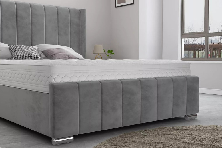 Grey Ottoman Storage Bed with Winged Headboard - Double, Lift-Up Design | Wowcher