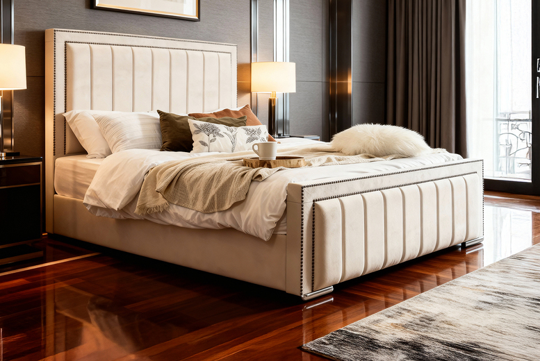 Houston Plush Luxury Bed Frame - Premium Plush Fabric, All Sizes | Wowcher