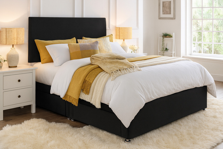 Black Radley Divan Bed Set with Memory Foam Mattress & Optional Storage - 6 Sizes & 3 Storage Options - 6 Month Warranty | Wowcher