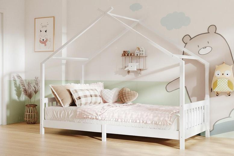 Delightful Pine Wood House Bed Frame for Kids | Wowcher