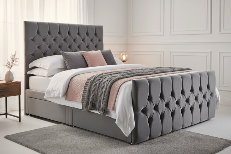 PRICE DROP! Montye Carlo Plush Velvet Divan Bed and Mattress Set with Storage Options - Multiple Colours | Wowcher