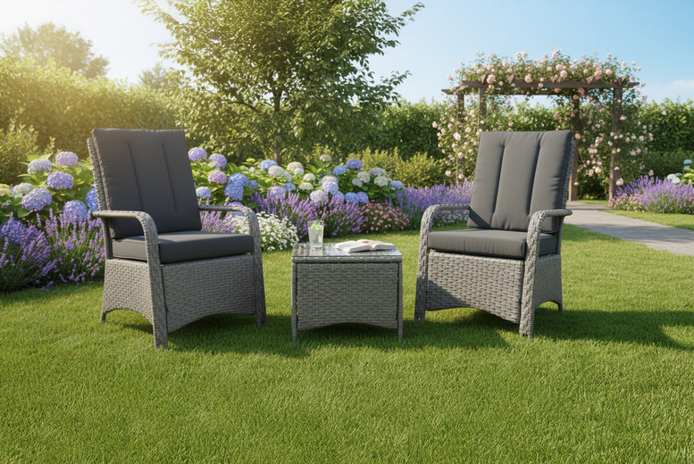 Furniture One Limited Unisex Grey Natural Wicker Rattan Bistro Set - 2 Seater With Cushions & Table | Wowcher