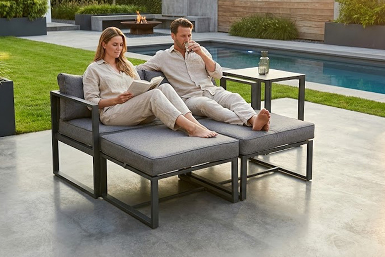 Contemporary 5-Piece Aluminium Garden Set With Cushions & Table | Wowcher