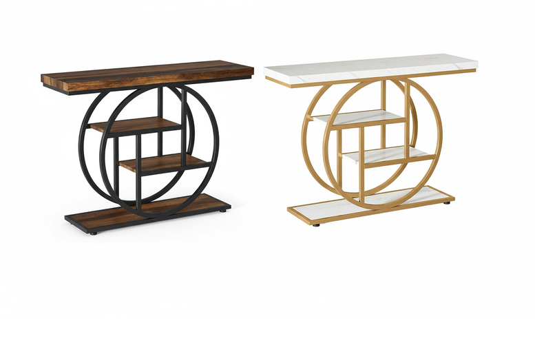 Hirix International Ltd Alivio 4-Tier Console Table With Double Round Metal Frame | Wowcher