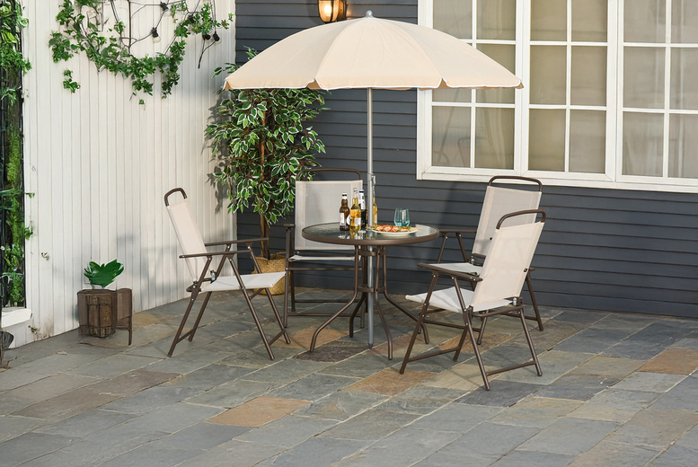 Mhstar Uk Ltd Unisex Black Outsunny 6-Piece Garden Furniture Set With Table, Parasol & 4 Chairs - 2 Colours | Wowcher