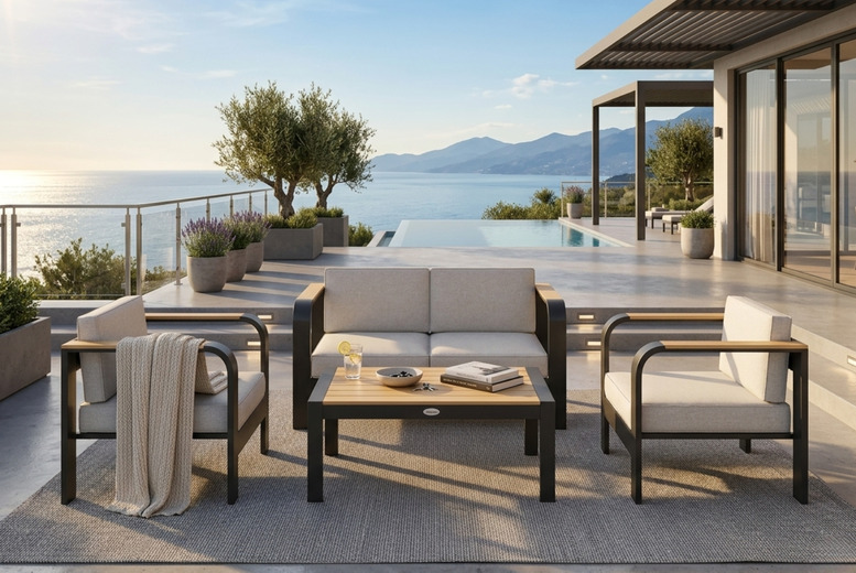 Mhstar Uk Ltd Unisex Beige Outsunny 4-Seater Aluminium Garden Set With Loveseat, Armchairs, And Table - | Wowcher