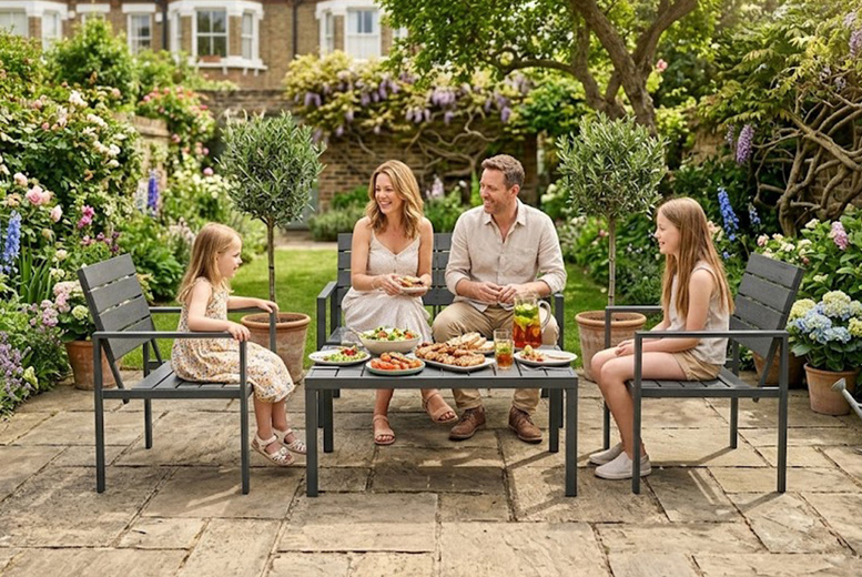Mhstar Uk Ltd Unisex Grey Outsunny 4-Piece Garden Furniture Set With Hdpe Slatted Loveseat Armchairs & Coffee Table - Dark | Wowcher