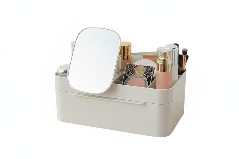 Living & Home Makeup Organiser With Mirror & Drawer | Wowcher