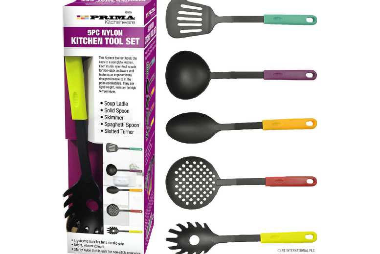 Direct2publik Ltd Unisex 5Pc Non-Stick Nylon Kitchen Utensil Set With Stand - Heat-Resistant & Colour Coded | Wowcher