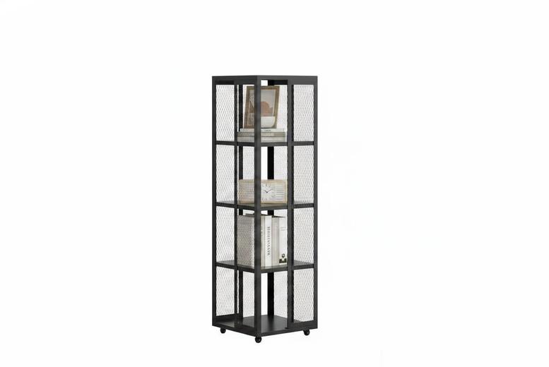 Living & Home Unisex Black Steel 4-Tier Bookcase With Wheels | Wowcher