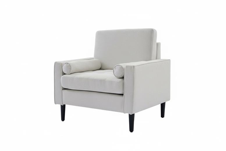 Beige Linen-Upholstered Mid-Century Single Armchair Sofa | Wowcher