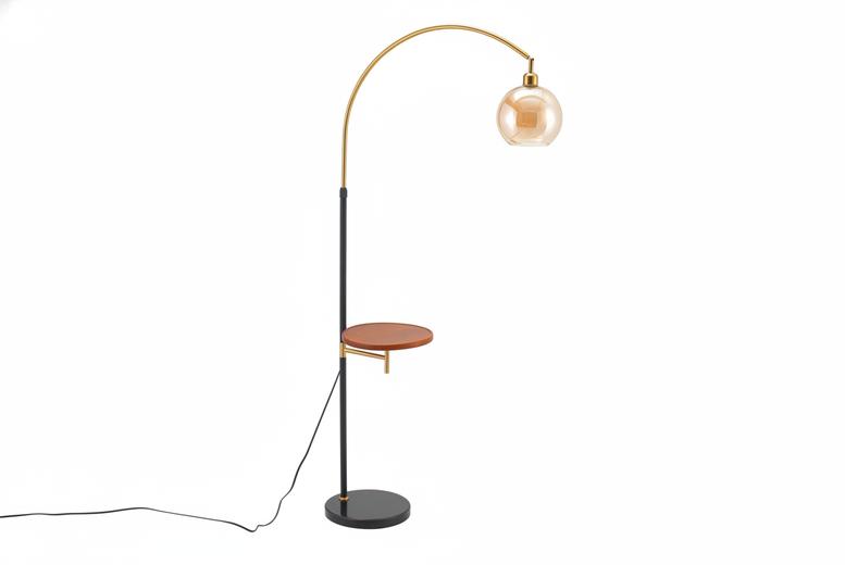 Living & Home Unisex Gold Adjustable Arc Floor Lamp With Wooden Tray | Wowcher