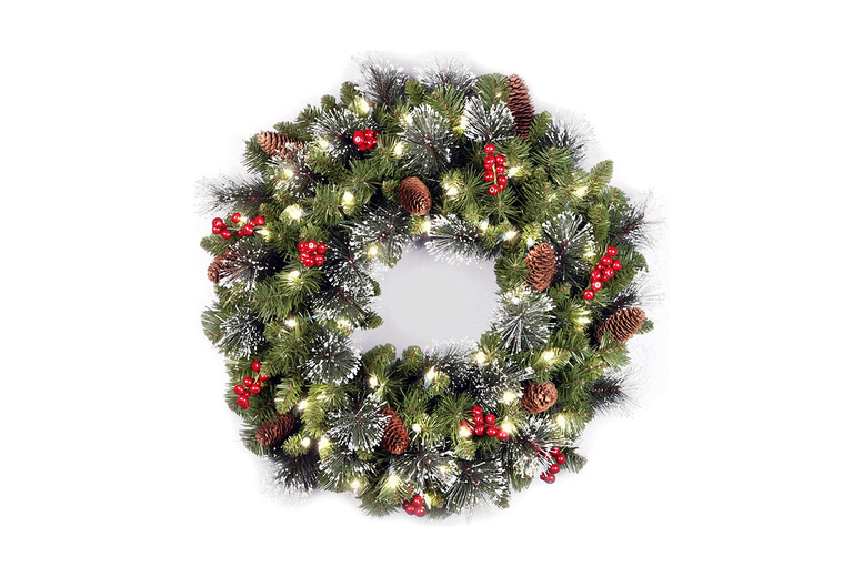 Oberobiz Co., Limited Unisex Price Drop! Pre-Lit Artificial Christmas Wreath - Battery-Operated, Pinecones & Berries, Multiple Sizes Or Arch | Wowcher