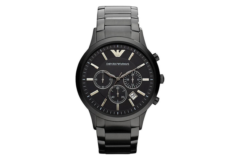 Emporio Armani Men's Renato Chronograph Quartz Watch - Stainless Steel, Black Dial, 42Mm, Water-Resistant | Wowcher