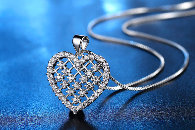 Gamechanger Asso T/A 50 Shade Of Lust Rhodium-Plated Heart Pendant Necklace With Fine-Cut Crystals - Adjustable, Hypoallergenic, Gift Ready | Wowcher