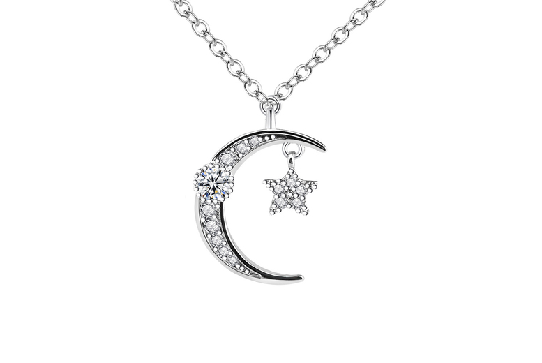 Gamechanger Asso T/A 50 Shade Of Lust Silver Moon & Star Pendant Necklace - Rhodium Plated, Adjustable Chain, Crystal Accent | Wowcher