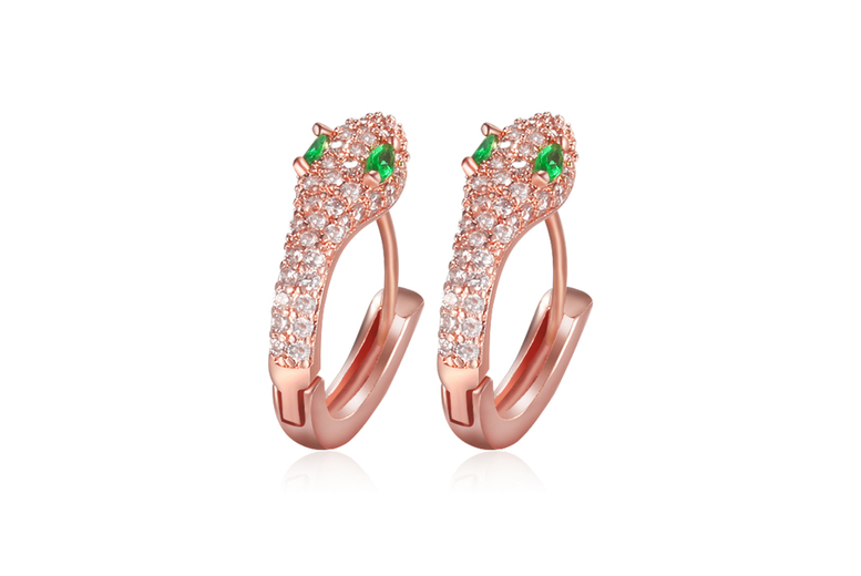 Gamechanger Asso T/A 50 Shade Of Lust Rose Gold & Emerald Snake Earrings | Wowcher