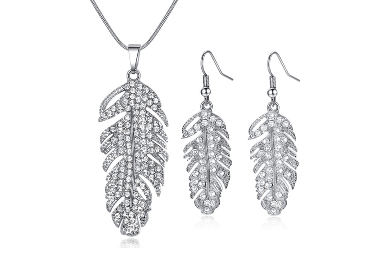 Gamechanger Asso T/A 50 Shade Of Lust Elegant Feather Design Necklace & Earrings Set In Gold Or Silver | Wowcher