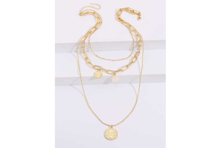 Gamechanger Asso T/A 50 Shade Of Lust 18Ct Gold Plated Triple Chain Statement Necklace - Adjustable, Hypoallergenic, Royal Coin & Pearl Pendant - Gold Pendant Necklace | Wowcher