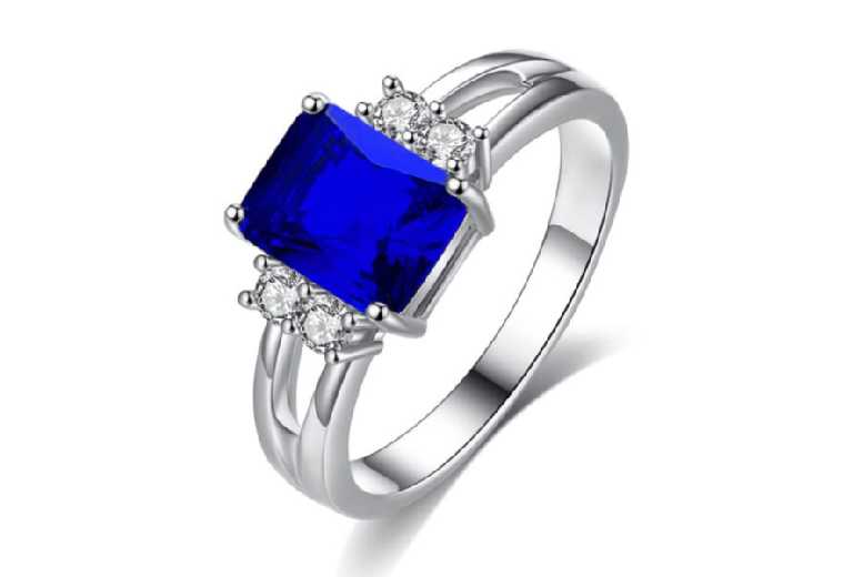 Gamechanger Asso T/A 50 Shade Of Lust Dazzling Blue Crystal Jewellery Set - Rhodium-Plated 2-Piece Ring & Earrings Gift Set, Cubic Zirconia, Coordinated Accessories | Wowcher