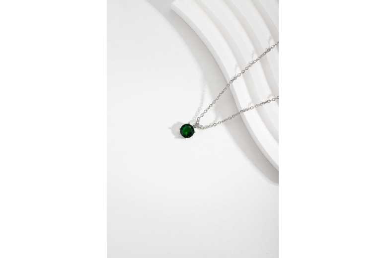 Gamechanger Asso T/A 50 Shade Of Lust Silver-Plated Emerald Crystal Pendant Necklace - Adjustable Lightweight Chain, Minimalist Green Gemstone Jewellery | Wowcher