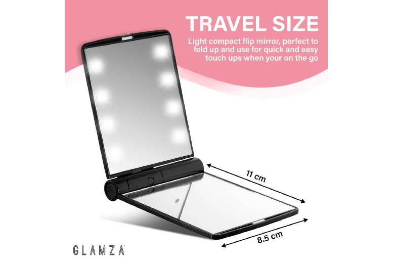 Global Fulfillment Limited (Forever Cosmetics) Compact Led Makeup Mirror - 8 Bright Leds, Portable, Battery Powered | Wowcher