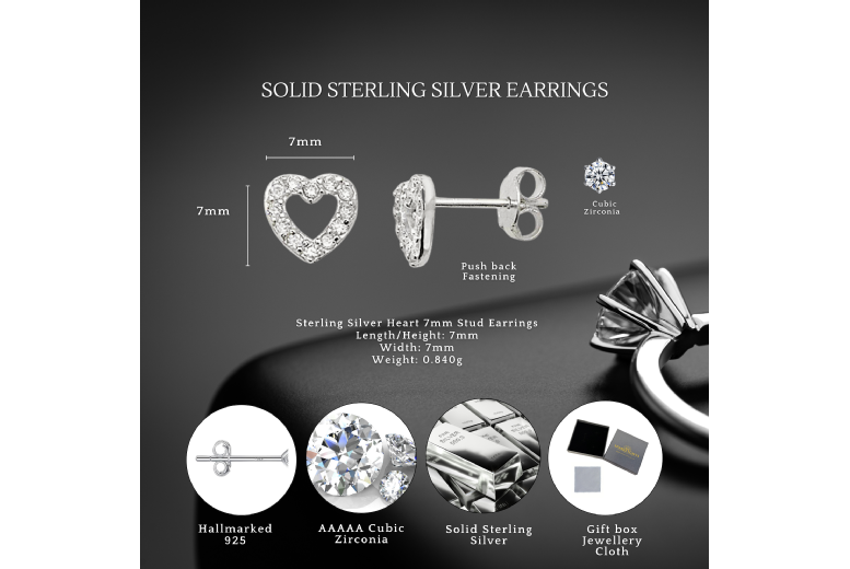 Gamechanger Asso T/A 50 Shade Of Lust Sterling Silver Heart Stud Earrings - Hypoallergenic 7Mm S925, Cubic Zirconia, Polished Finish | Wowcher
