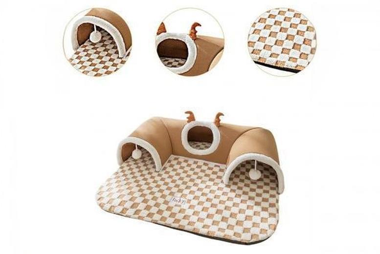 Oberobiz Co., Limited Unisex Brown Price Drop! Velvet Cat Tunnel Bed Playground - Interactive Plush Hideaway, Multi-Size, Easy Clean | Wowcher