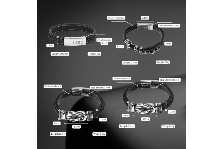 Gamechanger Asso T/A 50 Shade Of Lust Personalised Engraved Black Leather Dad Bracelet - Adjustable, Genuine Leather Gift | Wowcher