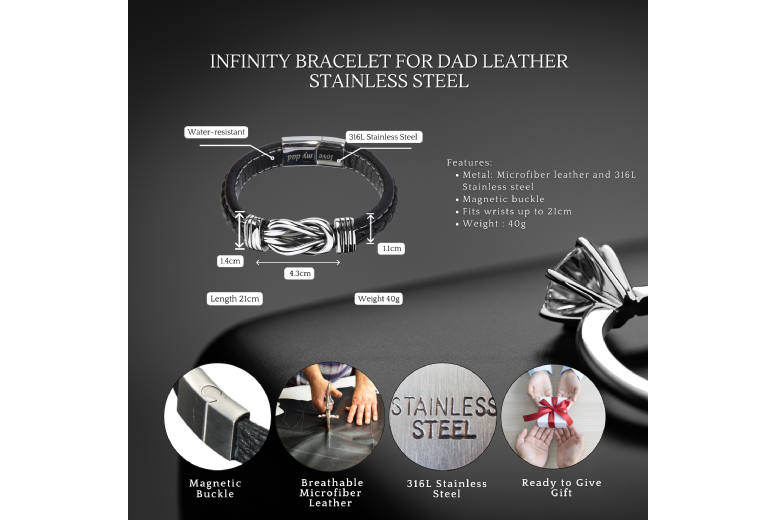 Gamechanger Asso T/A 50 Shade Of Lust Personalised Infinity Leather Bracelet For Dad - Engraved, Stainless Steel, Adjustable 21Cm Men's Gift | Wowcher